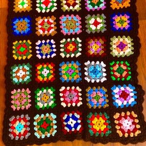 Vintage Handmade Crochet Granny Square Afghan Blanket Colorful Retro 26” x 32”